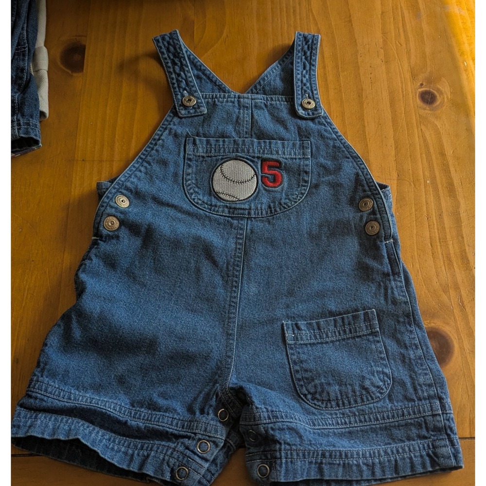 Vintage All Mine Blue Denim Baseball Number 5 Shortalls 18M